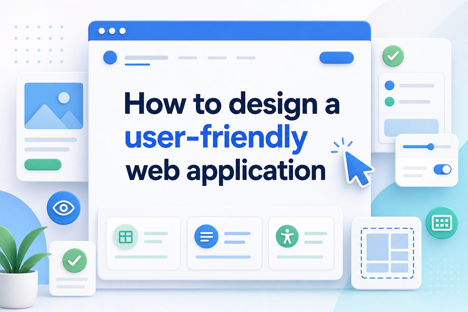 Designer reviewing a clean web app interface with navigation, cards, and form elements