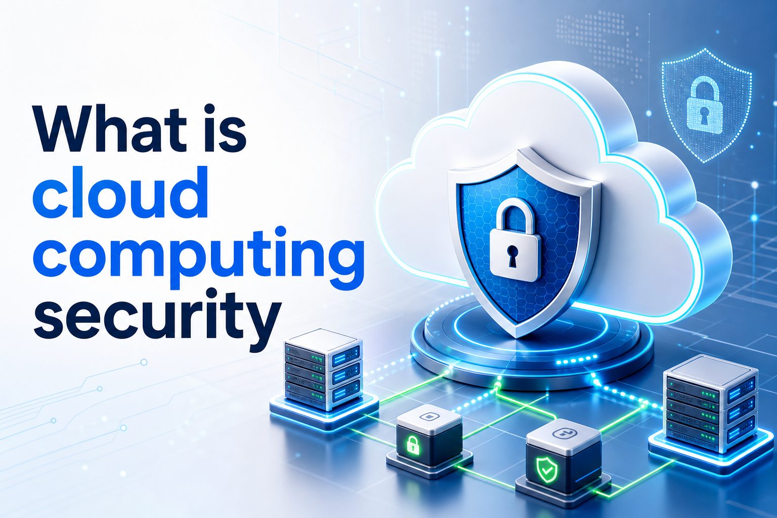 Cloud security concept with protected data, servers, and network connections